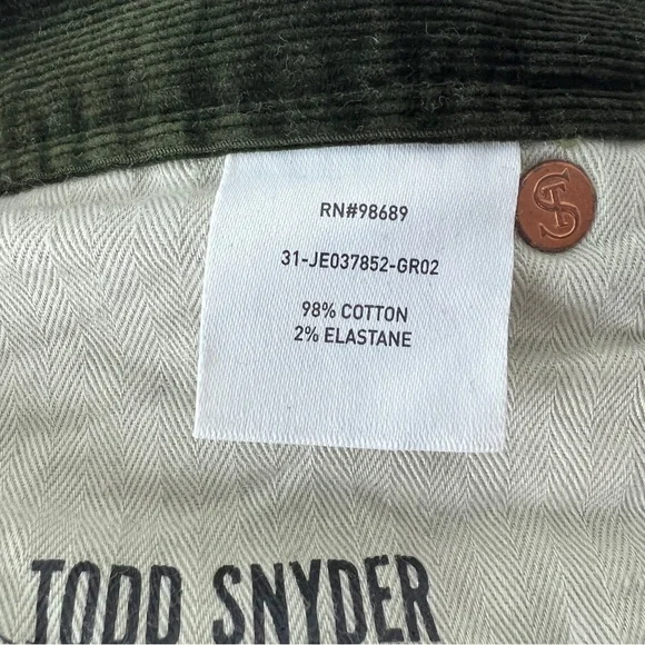 TODD SNYDER | Men’s Slim Fit Green Corduroy Pants Olive Stretch 30x32 - Picture 10 of 13